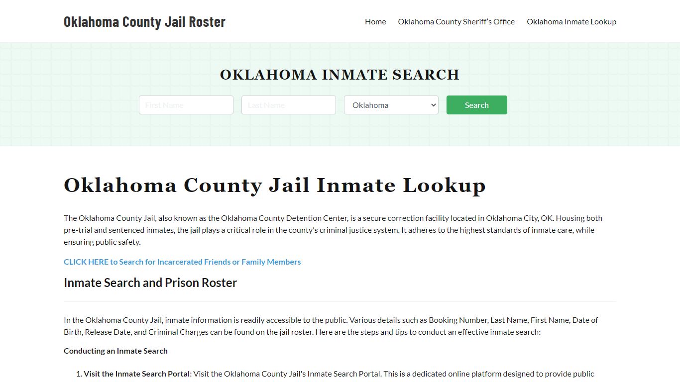 Oklahoma County Jail Roster Lookup, OK, Inmate Search